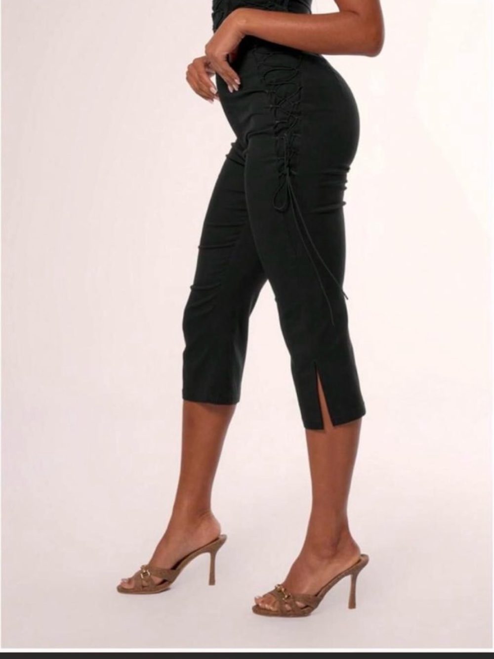 Make Me Chic Black Lace-Up Capris with side slits